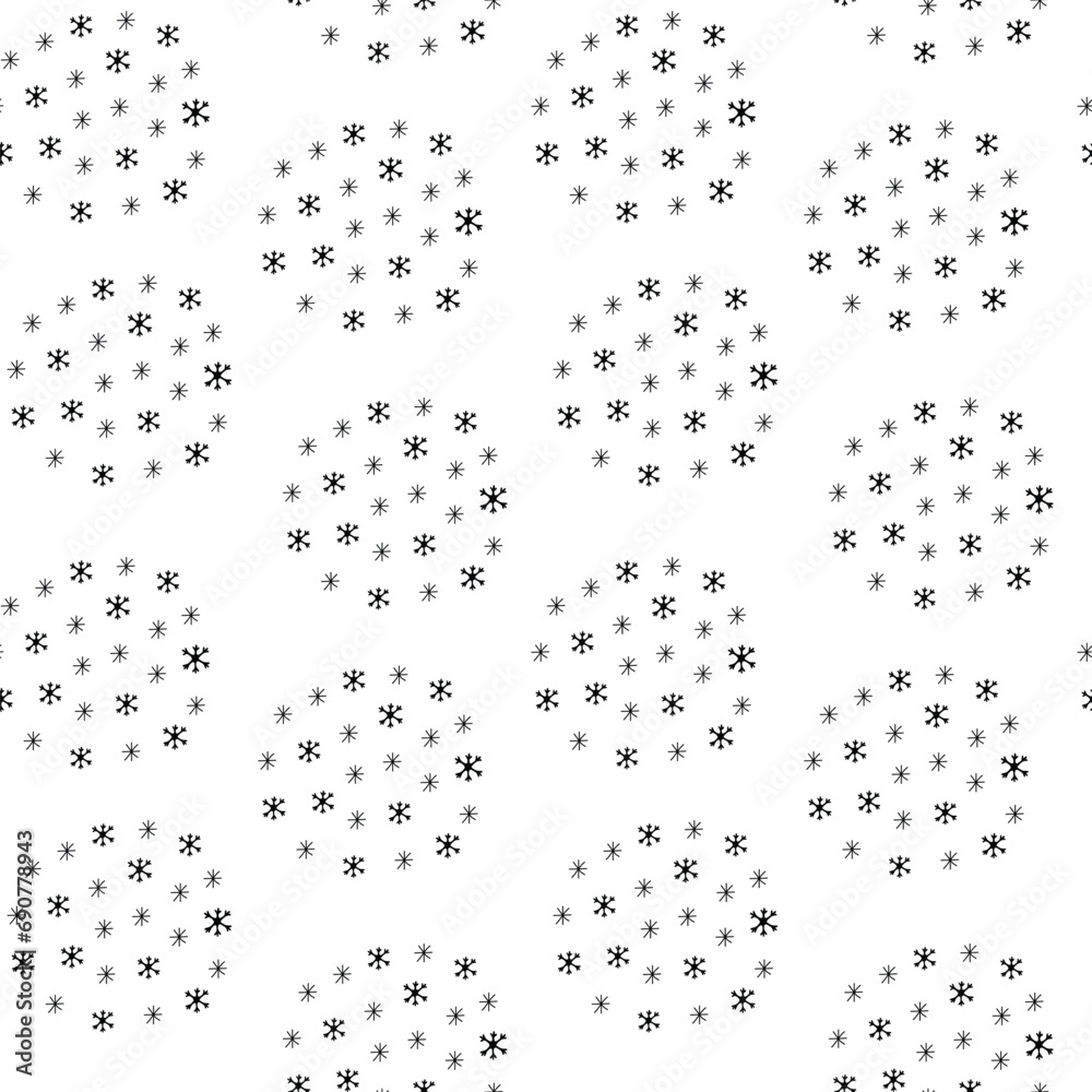 Snowflakes balls seamless pattern in black doodle style. Cool winter wallpaper for prints. Snowflakes balls seamless pattern in black doodle style. Cool winter wallpaper for prints.