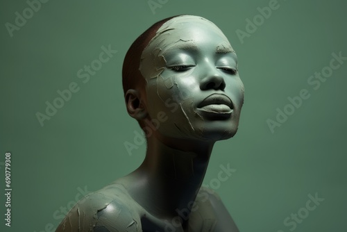 a modern young beautiful african woman with a facial mask
