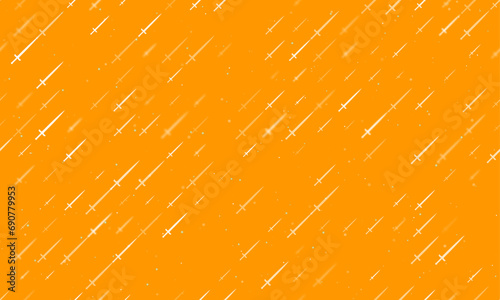 Seamless background pattern of evenly spaced white sword symbols of different sizes and opacity. Vector illustration on orange background with stars photo