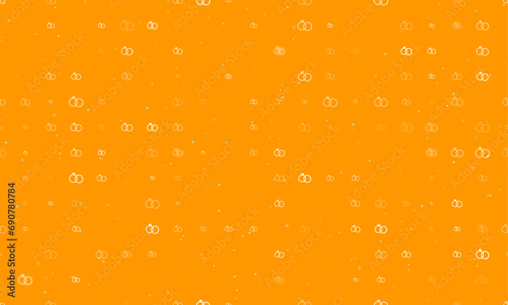 Seamless background pattern of evenly spaced white wedding rings symbols of different sizes and opacity. Vector illustration on orange background with stars Seamless background pattern of evenly spaced white wedding rings symbols of different sizes and opacity. Vector illustration on orange background with stars