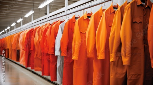 Amidst a sterile environment, a line of flame-retardant coveralls stands, their seamless construction promising protection without compromise