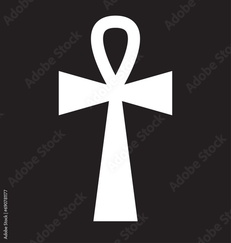 Egyptian ankh symbol isolated icon on black background. Vector illustration.