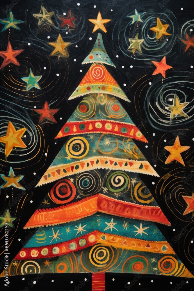 A christmas tree card art brut style illustration A christmas tree card art brut style illustration