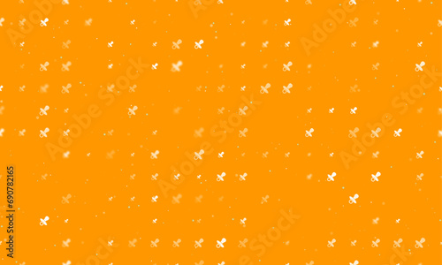 Seamless background pattern of evenly spaced white nipple symbols of different sizes and opacity. Vector illustration on orange background with stars
