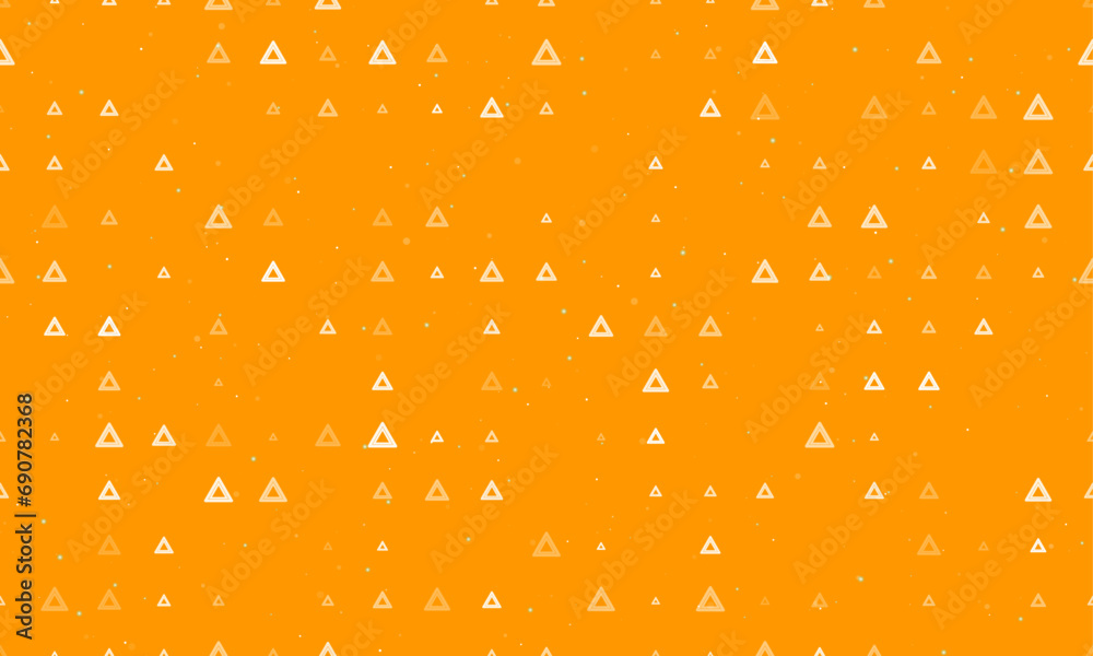 Seamless background pattern of evenly spaced white emergency stop signs of different sizes and opacity. Vector illustration on orange background with stars Seamless background pattern of evenly spaced white emergency stop signs of different sizes and opacity. Vector illustration on orange background with stars