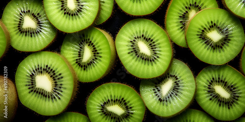 Top view fruit background with fresh cutted kiwis