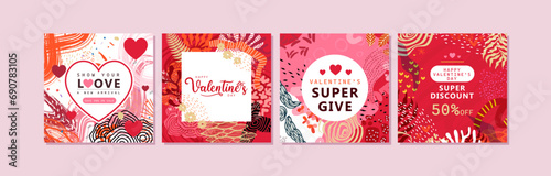 Happy Valentine's Day Social Media Post set. vector illustration