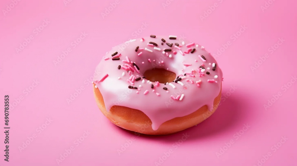 Donut on solid pink background, sweet dessert Donut on solid pink background, sweet dessert