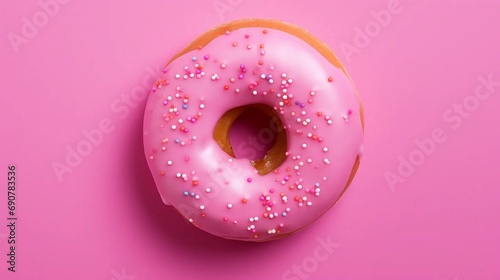 Pink donut on a solid background