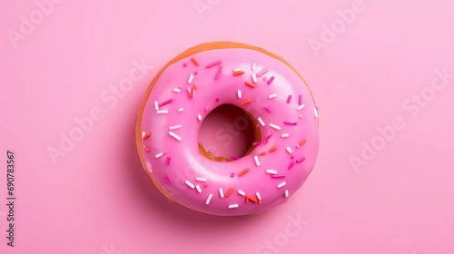 Pink donut on a solid background