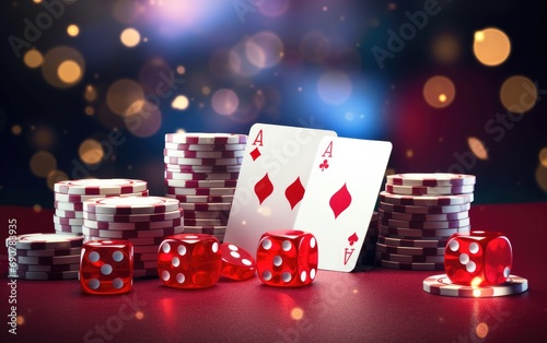 Casino chips with dice and ...