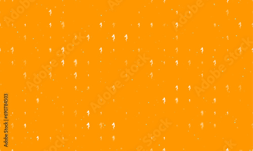 Seamless background pattern of evenly spaced white enchantress symbols of different sizes and opacity. Vector illustration on orange background with stars