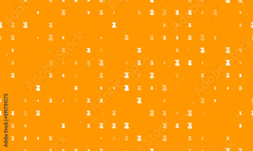 Seamless background pattern of evenly spaced white sanding machine symbols of different sizes and opacity. Vector illustration on orange background with stars