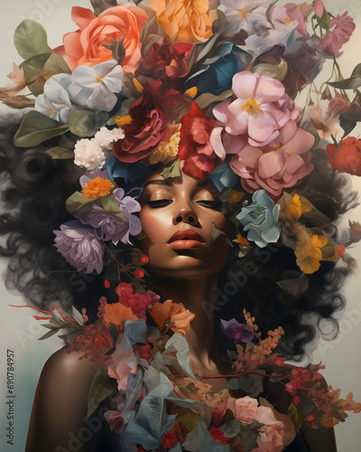 Beautiful woman with flowers in her hair.