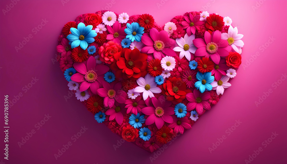 Heart shaped flowers with copy space for Mother's Day, Valentine's Day, Wedding Holiday Card,