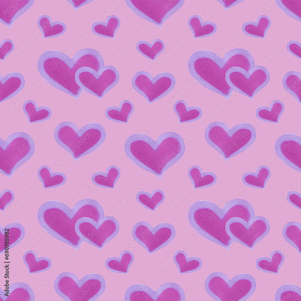 Seamless pattern for Valentine's Day, singles' day, boyfriends, girlfriends. Abstract love background for printing on textiles, wrapping paper, web design. Hand drawn watercolor illustration.