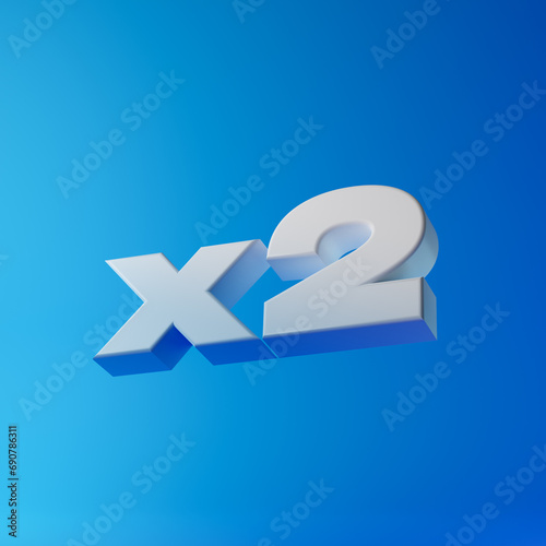 White x2 symbol isolated over blue background. 3D rendering.