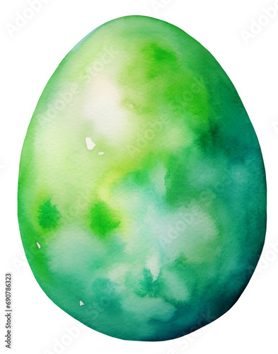 Watercolor illustration of a green Easter egg. Transparent background, png. Ai generated.