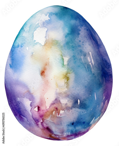 Watercolor illustration of a purple Easter egg. Transparent background, png. Ai generated.