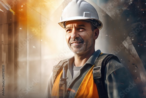 Happy Construction Worker Wearing a Hard Hat and Smiling
