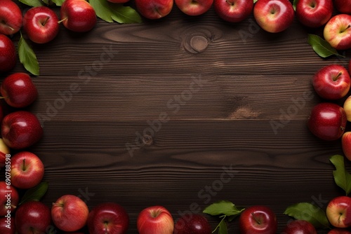 Apple Border Over a Wood Background Copy Space.