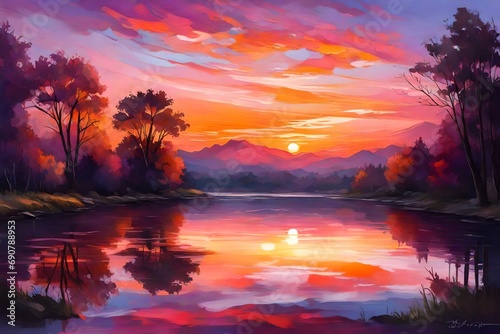 sunset over the lake © Creative artist1
