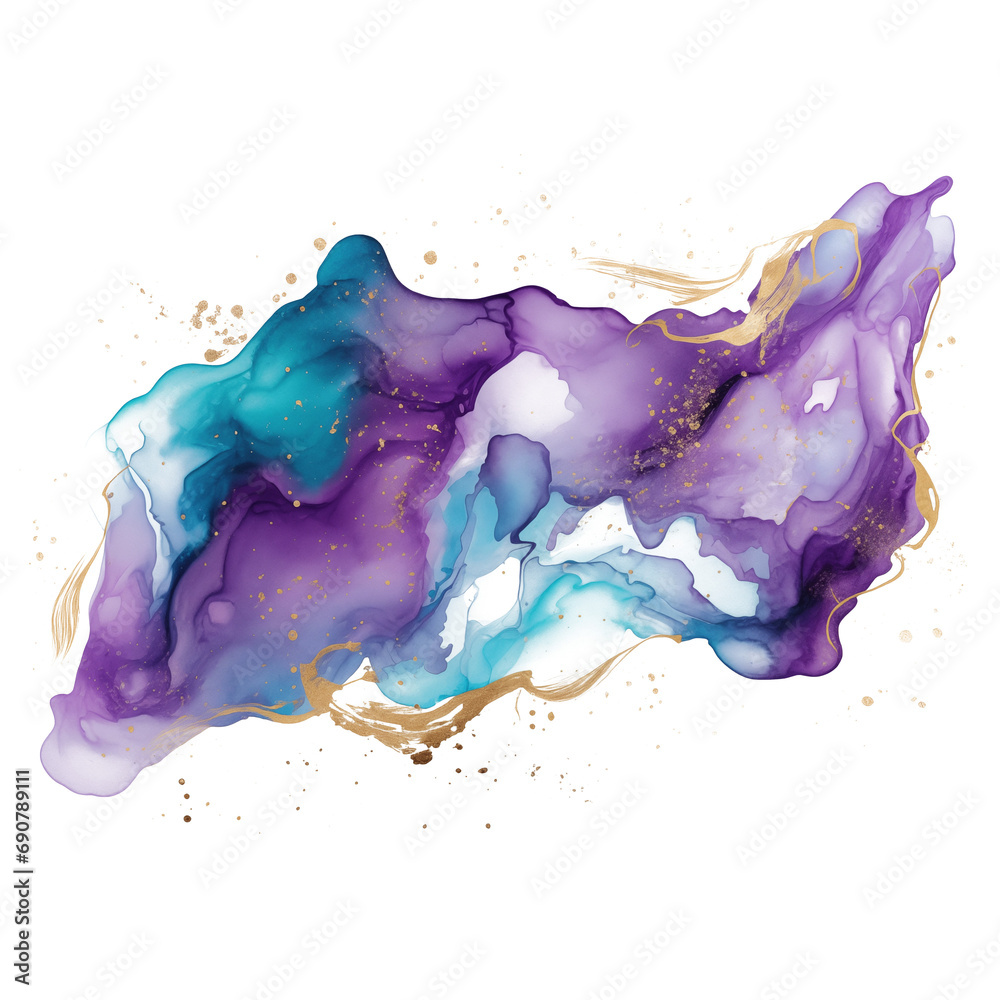 Purple Blue and Gold Watercolor Wash Splatter Astral Theme