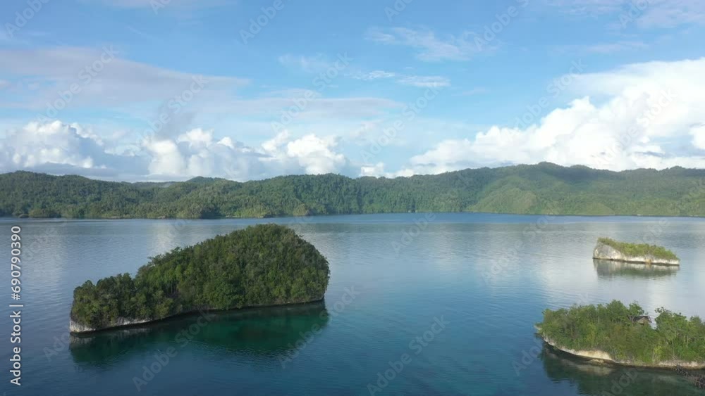 Drone, island and landscape of nature, environment and travel to Indonesia for peace or relaxation. Aerial, freedom and sustainability in Raja Ampat, ocean and vacation on sea, ocean and adventure Drone, island and landscape of nature, environment and travel to Indonesia for peace or relaxation. Aerial, freedom and sustainability in Raja Ampat, ocean and vacation on sea, ocean and adventure