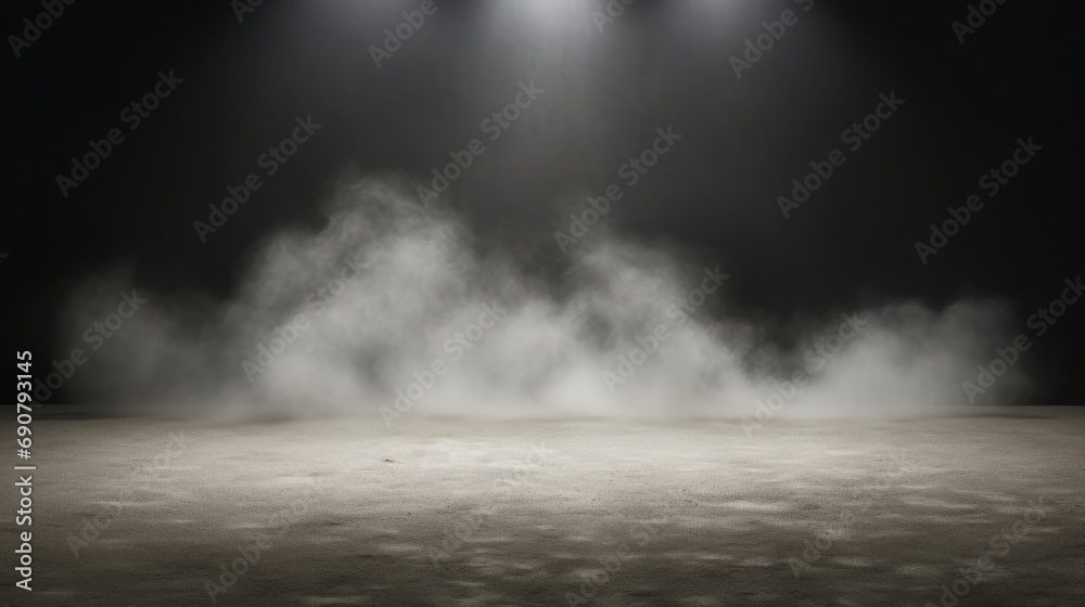 empty dark room with a light shining from a spotlight, in the style of mist, spray painted realism, smokey background