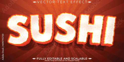 Sushi text effect, editable Japanese and seafood customizable font style