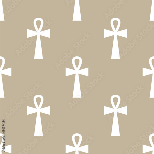 Egyptian ankh symbol seamless pattern. Vector illustration.