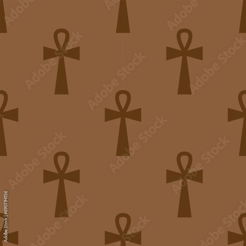 Egyptian ankh symbol seamless pattern. Vector illustration.