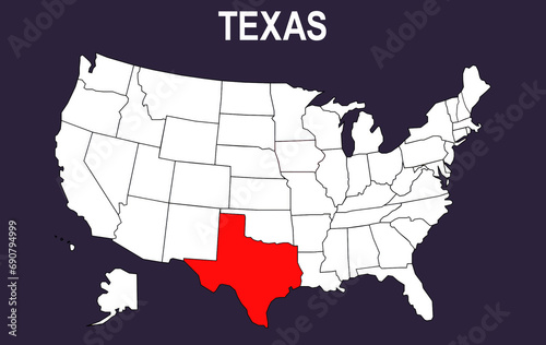 United States map with Texas highlighted.