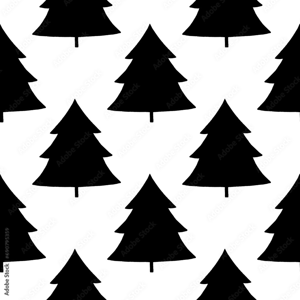 Fototapeta premium Christmas background with green trees on a white background. Seamless pattern.For textiles, gift wrapping.