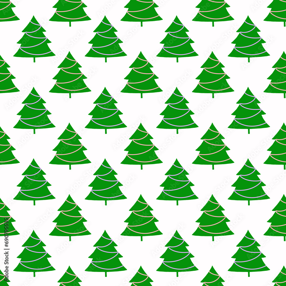 Obraz premium Christmas background with green trees on a white background. Seamless pattern.For textiles, gift wrapping.