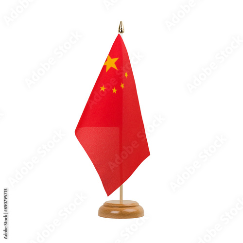 China Flag, small wooden chinese table flag, isolated, alpha channel transparency, png