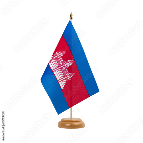 Cambodia Flag, small wooden cambodian table flag, isolated, alpha channel transparency, png