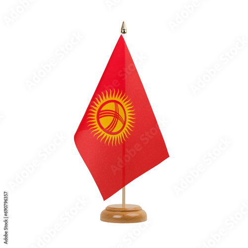 Kyrgyzstan Flag, small wooden kirghiz table flag, isolated, alpha channel transparency, png