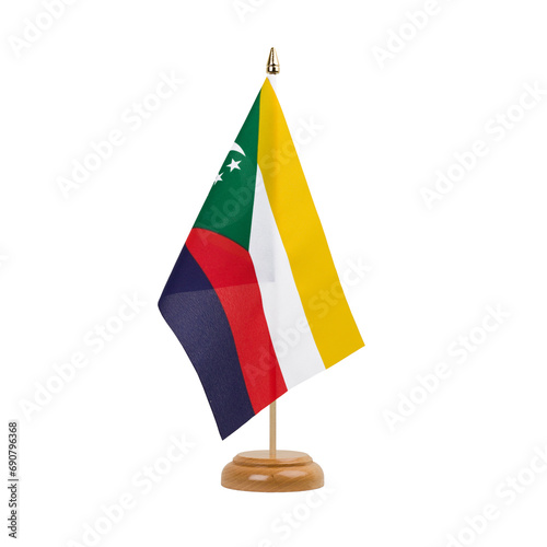 Comoros Flag, small wooden comorian table flag, isolated, alpha channel transparency, png