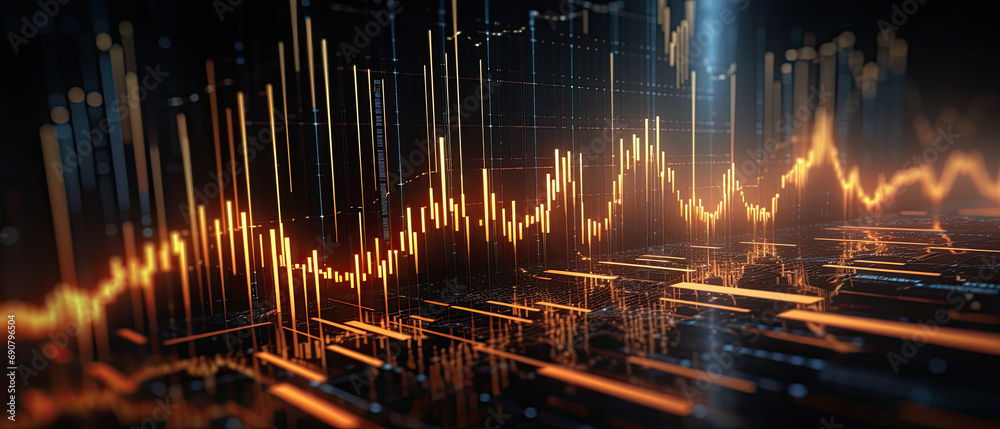 Obraz premium Ups and downs in high tech data colorful energy grids graphic
