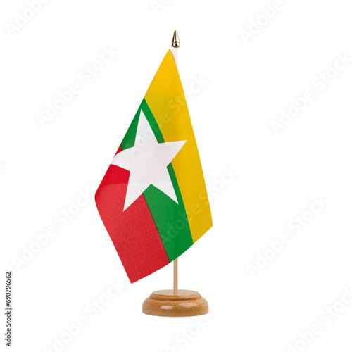 Myanmar new Flag, small wooden burmese table flag, isolated, alpha channel transparency, png