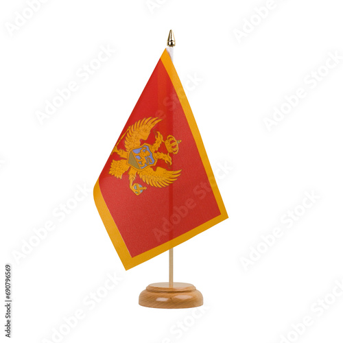 Montenegro Flag, small wooden montenegrin table flag, isolated, alpha channel transparency, png photo