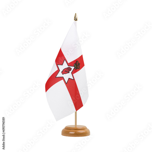 Northern Ireland Flag, small wooden northern irish table flag, isolated, alpha channel transparency, png