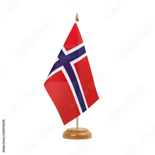 Norway Flag, small wooden norwegian table flag, isolated, alpha channel transparency, png