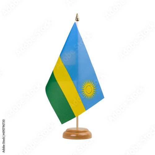 Rwanda Flag, small wooden rwandan table flag, isolated, alpha channel transparency, png
