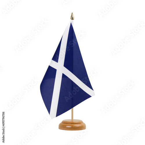 Scotland navy Flag, small wooden scottish table flag, isolated, alpha channel transparency, png