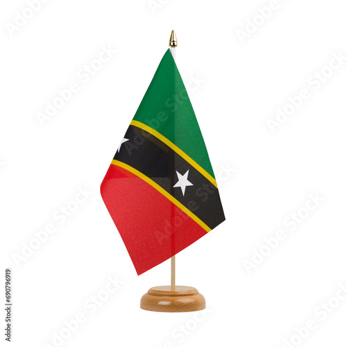 Saint Kitts and Nevis Flag, small wooden kittitian, nevisian table flag, isolated, alpha channel transparency, png photo