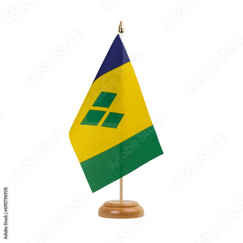 Saint Vincent and the Grenadines Flag, small wooden vincentian table flag, isolated, alpha channel transparency, png photo