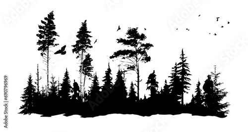 Nature silhouette. Forest with trees. hand drawing. Not AI. Vector illustration