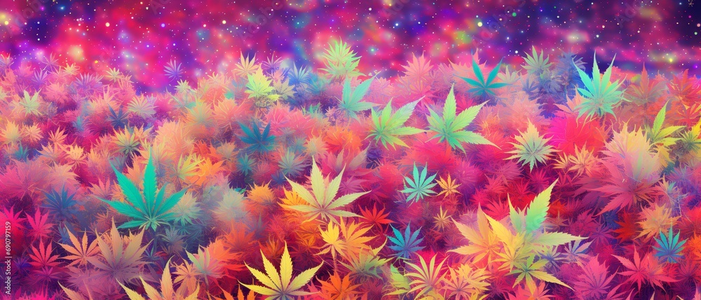 Illustration of Multicolored Hemp Leaves Illustration of Multicolored Hemp Leaves